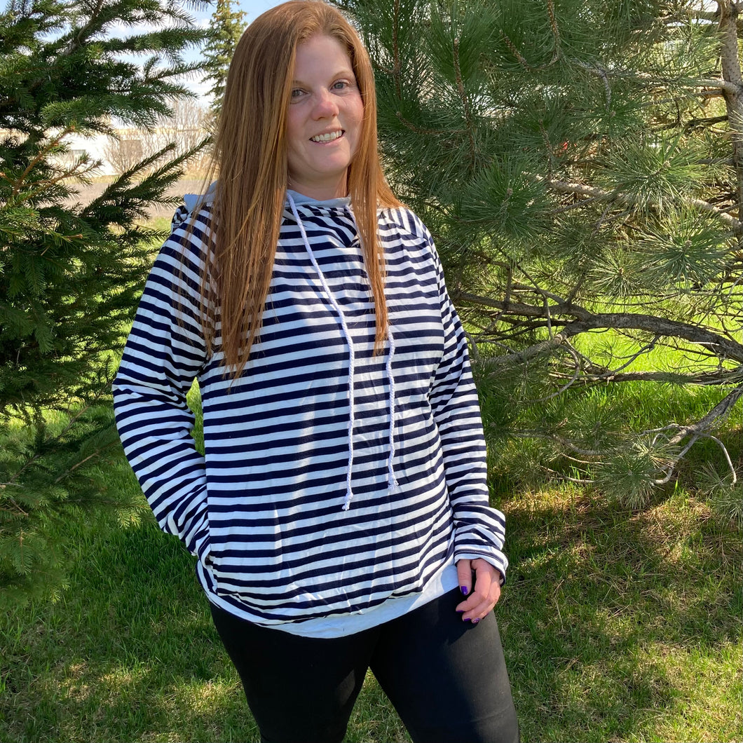 Navy Stripe Double Hoodie